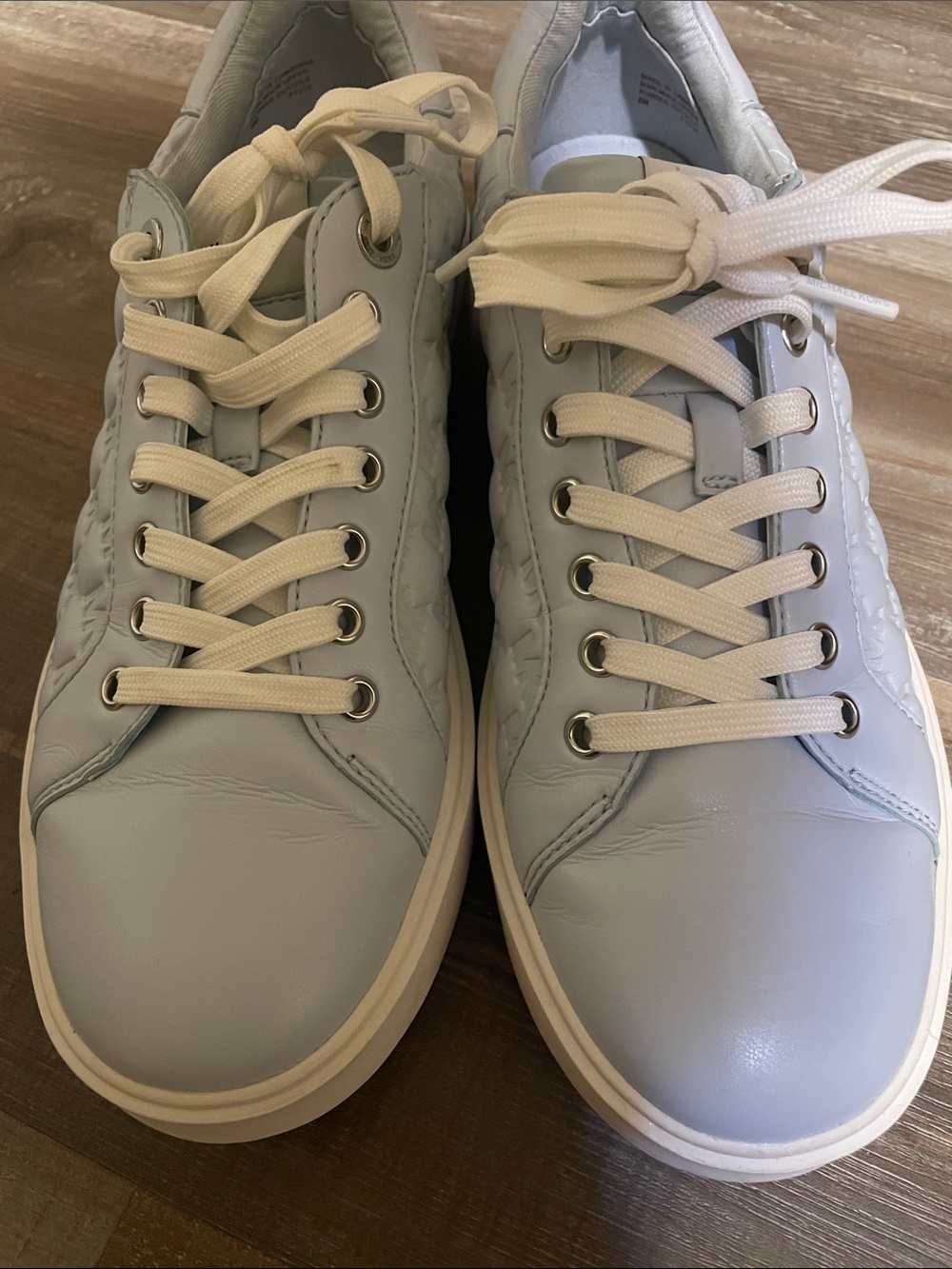 Michael Kors Pale Blue MK Embossed Platform Sneakers - Picture 5 of 9